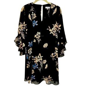 Women’s Calvin Klein Black Floral Flutter Sleeve Dress Size 4